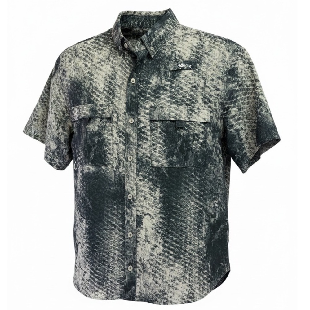 Silver‎ Bait Mens XL Performance Fishing Shirt Fish Scale Camo Grey S/S (S11)